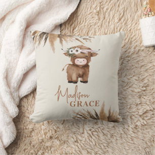 Coussin de nom de vache Highland personnalisé