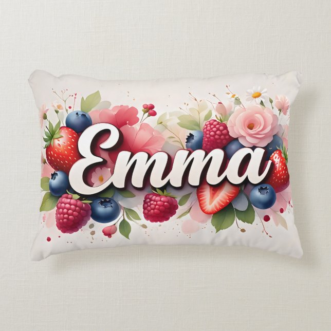 Coussin de nom floral Berry personnalisé - "Emma" (Devant)
