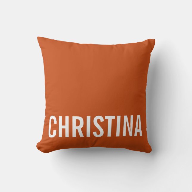 Coussin de nom personnalisé Orange moderne (Recto)