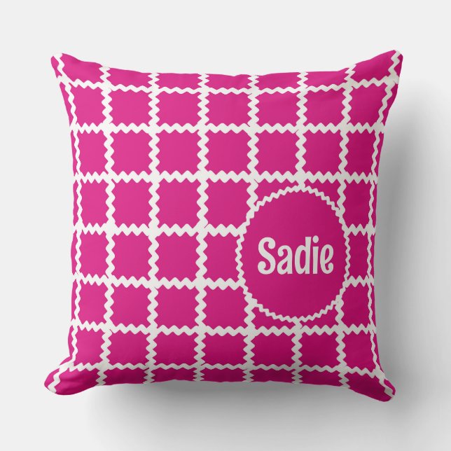 Coussin de nom rose chaud pour filles; motif Ric R (Recto)