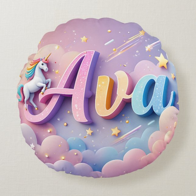 Coussin de nom Unicorne Pastel personnalisé (Devant)