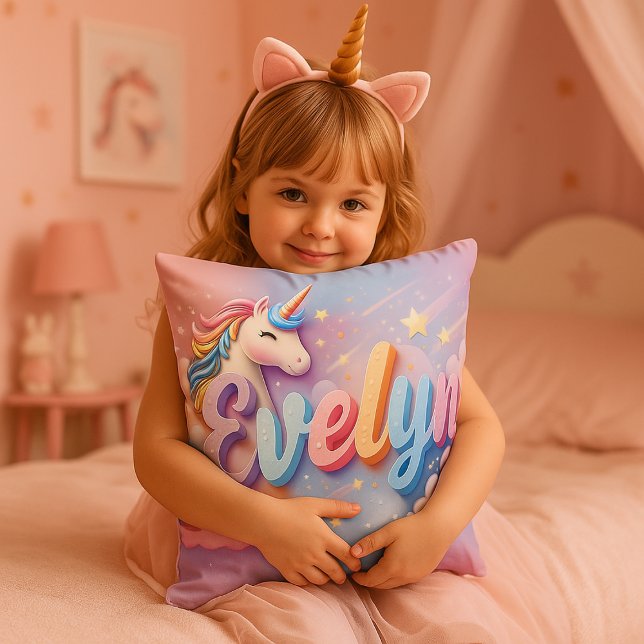 Coussin de nom Unicorne Pastel personnalisé (Créateur téléchargé)