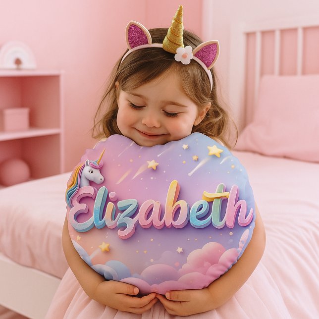 Coussin de nom Unicorne Pastel personnalisé (Custom unicorn-themed nursery decor with child's name in rainbow colors)