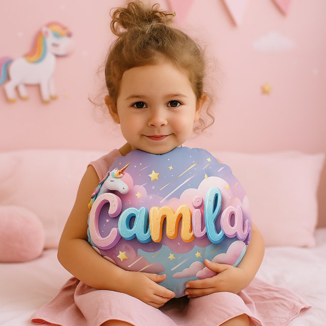 Coussin de nom Unicorne Pastel personnalisé (Custom unicorn-themed nursery decor with child's name in rainbow colors)