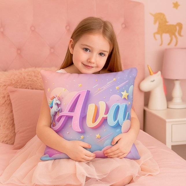 Coussin de nom Unicorne Pastel personnalisé (Créateur téléchargé)
