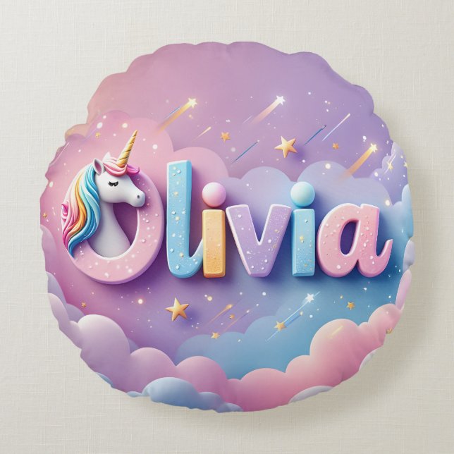 Coussin de nom Unicorne Pastel personnalisé (Devant)