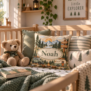 Coussin de nurserie aventure vintage avec nom de b