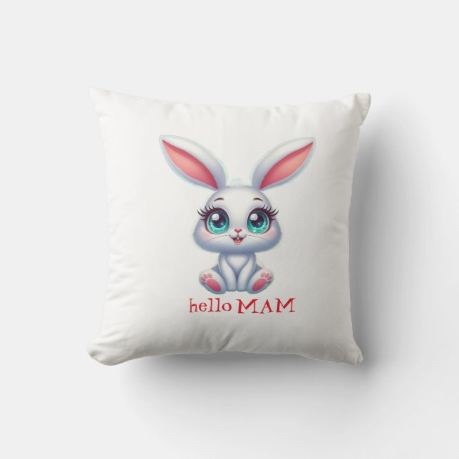 Coussin de nurserie pour lapin mignon – Bonjour ma (Recto)