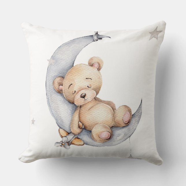 Coussin de Nursery - Bébé Ours Lune Étoiles (Recto)