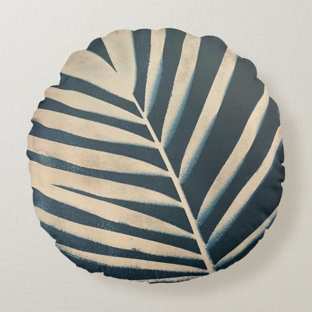 Coussin de palme Cyanotype - Arrondi (Devant)