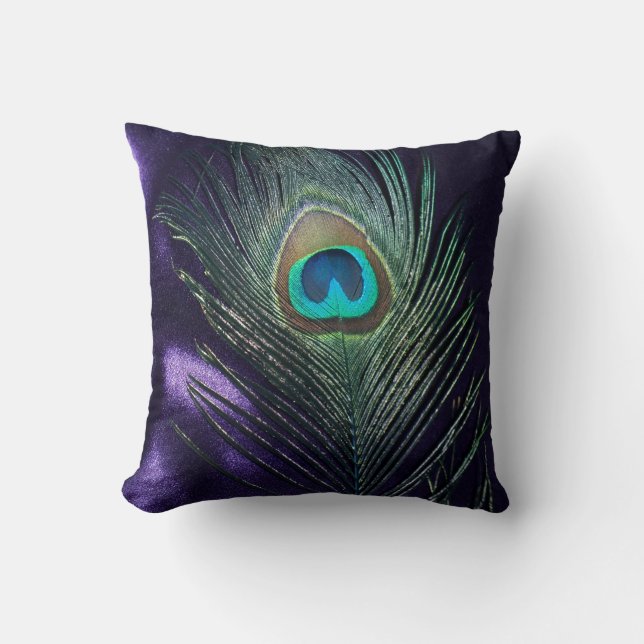 Coussin De paon de plume toujours la vie pourpre (Recto)
