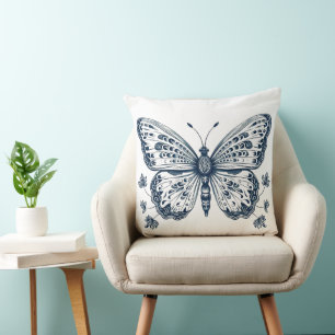 Coussin de papillon bleu marine, papillon