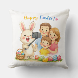Coussin de Pâques selfie de famille de lapin migno