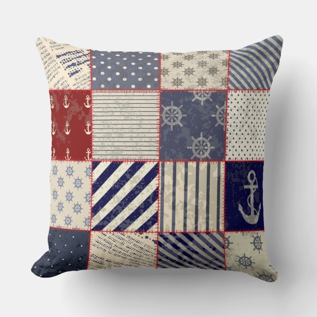 Coussin de patchwork de plage rustique usé (Recto)