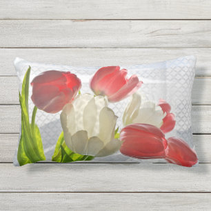 Coussin de patio extérieur rouge tulipe blanche fl