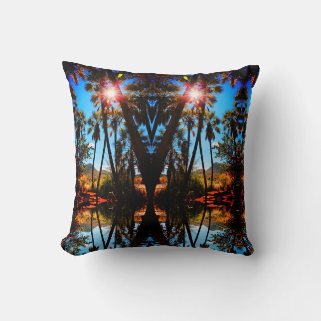 Coussin de paysage à ambiance tropicale avec palmi (Recto)