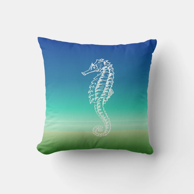 Coussin de paysage marin de vert bleu d'hippocampe (Recto)