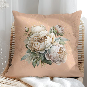 Coussin de pêche rustique avec des pivoines d'or e