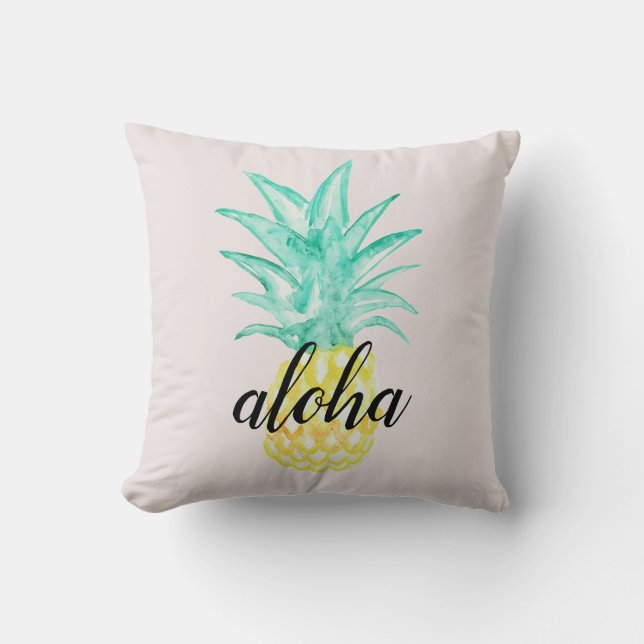 Coussin de peinture à l'aquarelle d'ananas tropica (Recto)