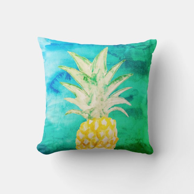 Coussin de peinture à l'aquarelle d'ananas tropica (Recto)