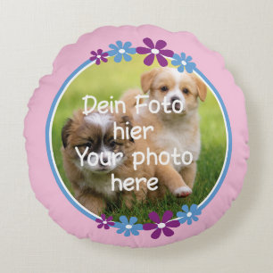 Coussin de photo pour enfants rose - Bordure de fl