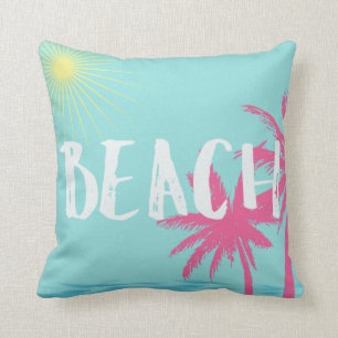 Coussin de plage rose et Turquoise Palm Tree