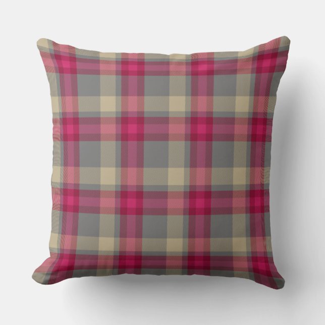 Coussin de plaid de tartan de Walsh de canneberge (Recto)