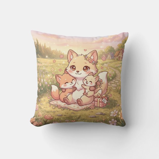 Coussin de prairie de la famille de renard mignon (Recto)