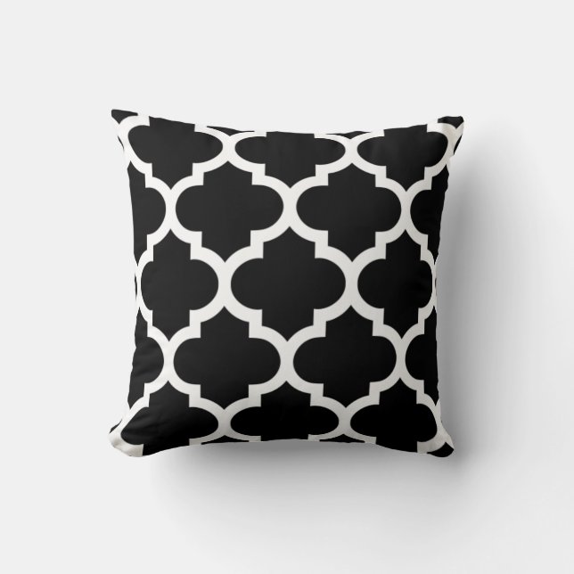 Coussin de Quatrefoil en noir et blanc (Recto)
