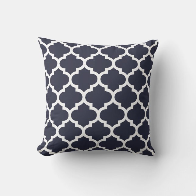 Coussin de Quatrefoil - motif de bleu marine (Recto)
