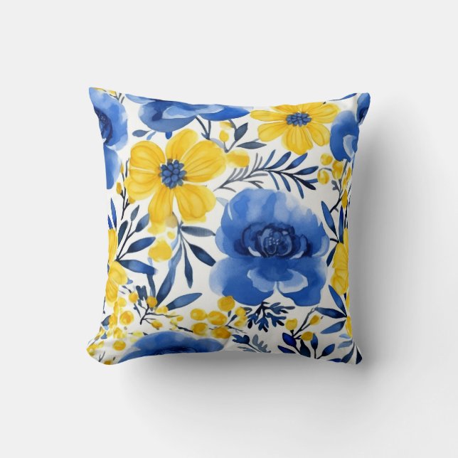 Coussin de rêve floral bleu et jaune (Recto)