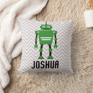 Coussin de robots verts pour garçons personnalisés