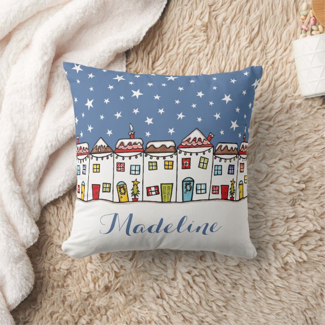 Coussin de rue de Noël enneigée personnalisé (Couverture)
