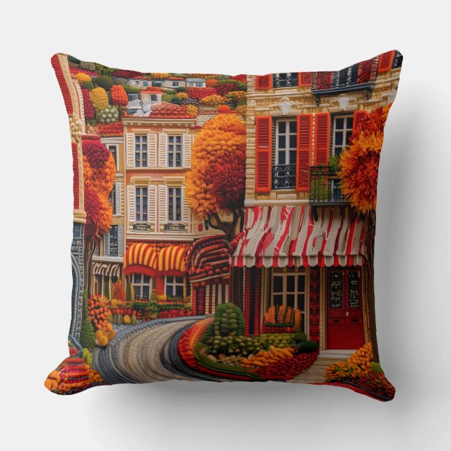 Coussin de scène de rue européenne d'automne (Recto)