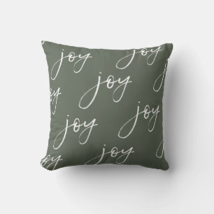 Coussin de script de joie verte et blanche