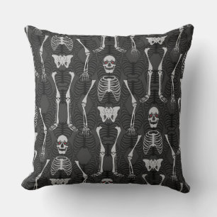 Coussin de skeletons d'Halloween noir et orange à