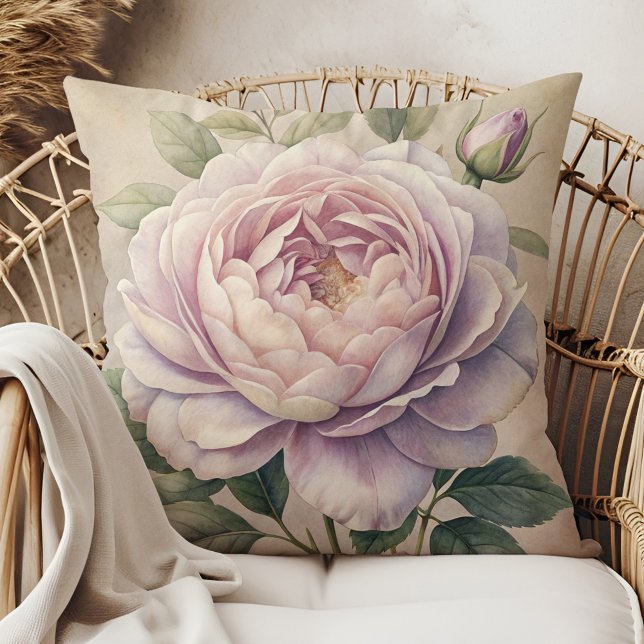 Coussin de sorcière Rose Lune - Jardin de Sorcière (Moonlit Rose Witch Pillow - Witch’s Garden Dreams in a boho rattan armchair.)