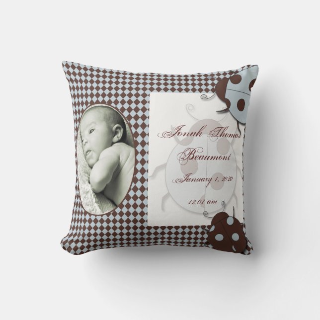 Coussin de souvenir de bébé de coccinelle de brun (Recto)
