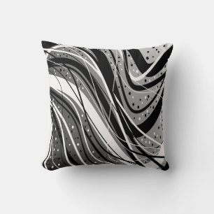 Coussin de style abstrait moderne, noir, blanc