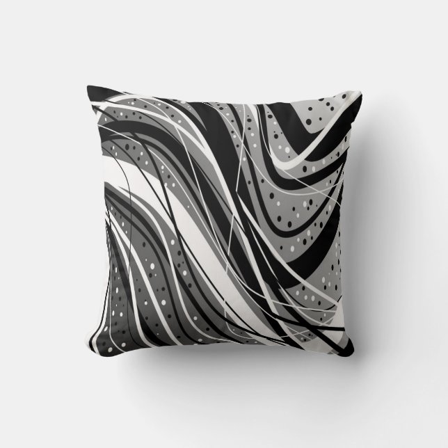 Coussin de style abstrait moderne, noir, blanc (Recto)