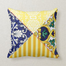 Coussin de style italien jaune et bleu