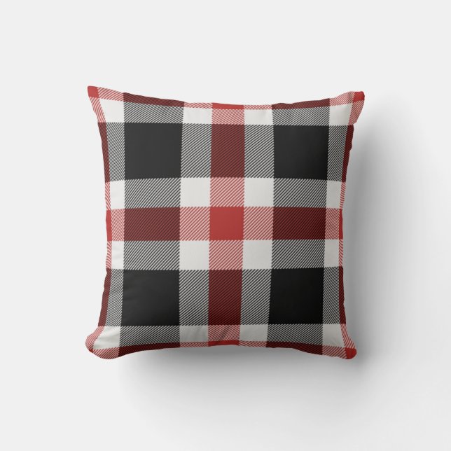 Coussin De Tartan Rouge Et Noir (Recto)
