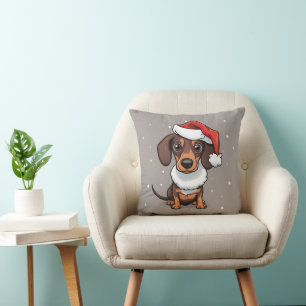 Coussin de teckel de Noël au chapeau de Père Noël