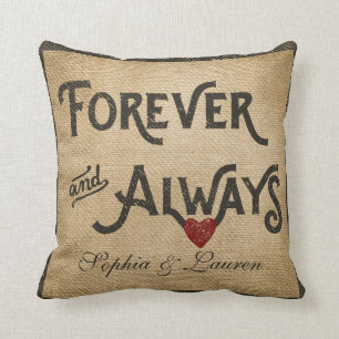 Coussin De toile de jute coeur lesbien pour toujours
