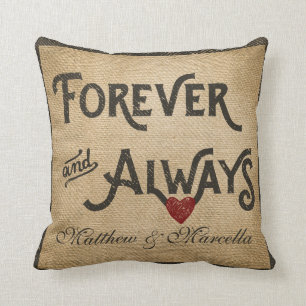 Coussin De toile de jute coeur pour toujours toujours