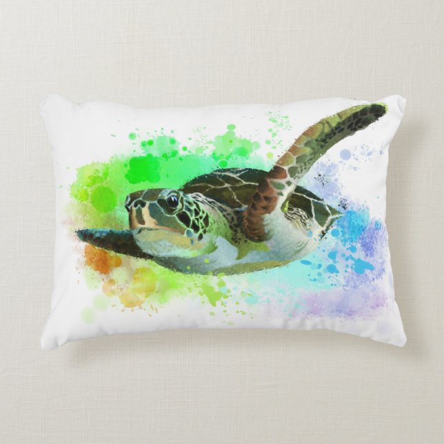 Coussin de tortue de mer de natation d'aquarelle (Devant)