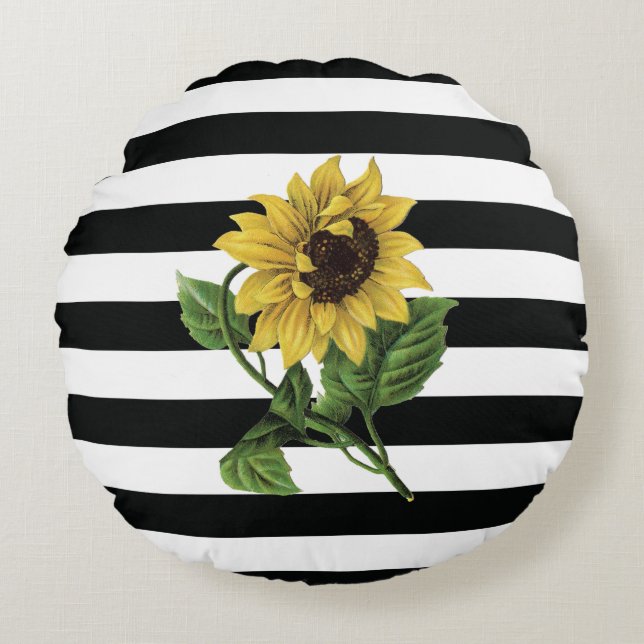 Coussin de tournesol personnalisé sur bandes noire (Devant)