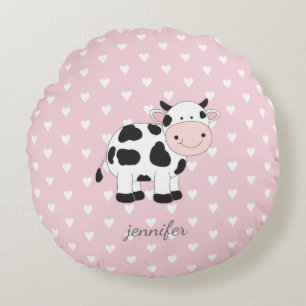 Coussin de vache à coeur rose