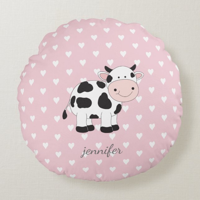 Coussin de vache à coeur rose (Devant)