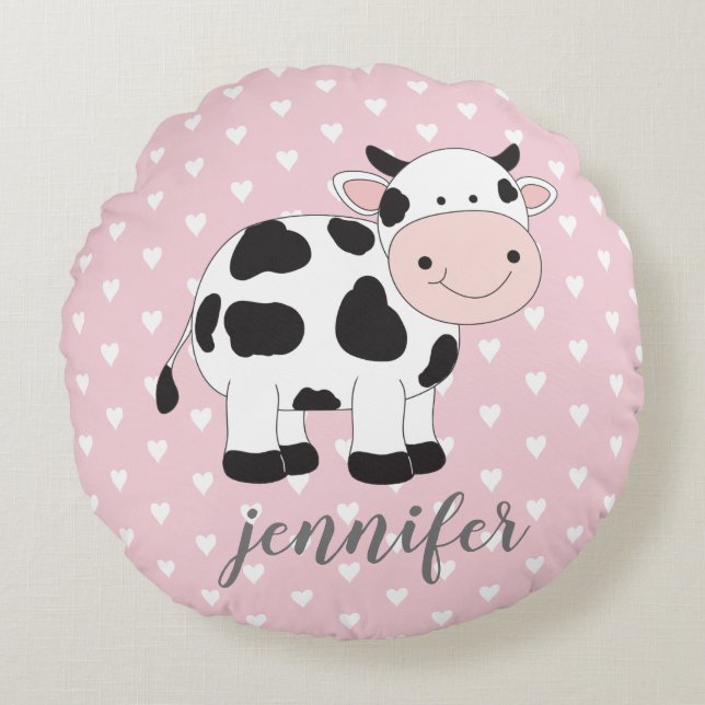 Coussin de vache à coeur rose personnalisé (Devant)